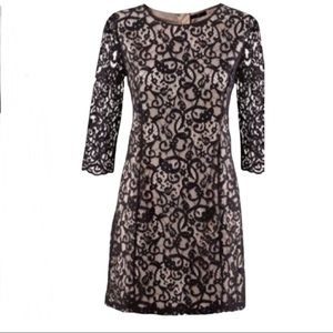 H&M Lace Overlay Cocktail Dress With 3/4 Length Sleeves Black/Nude Size Small